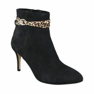 New Essex Lane Kami Womens 8 Black Suede Ankle Boots Heels Bootie Leopard Strap